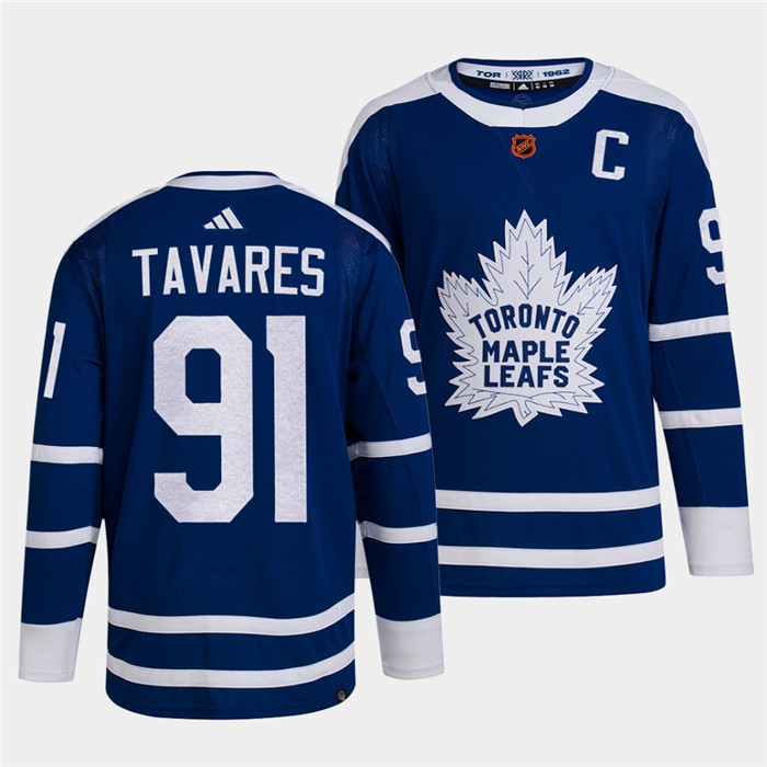 Men's Toronto Maple Leafs #91 John Tavares Blue 2022 Reverse Retro Stitched Jersey